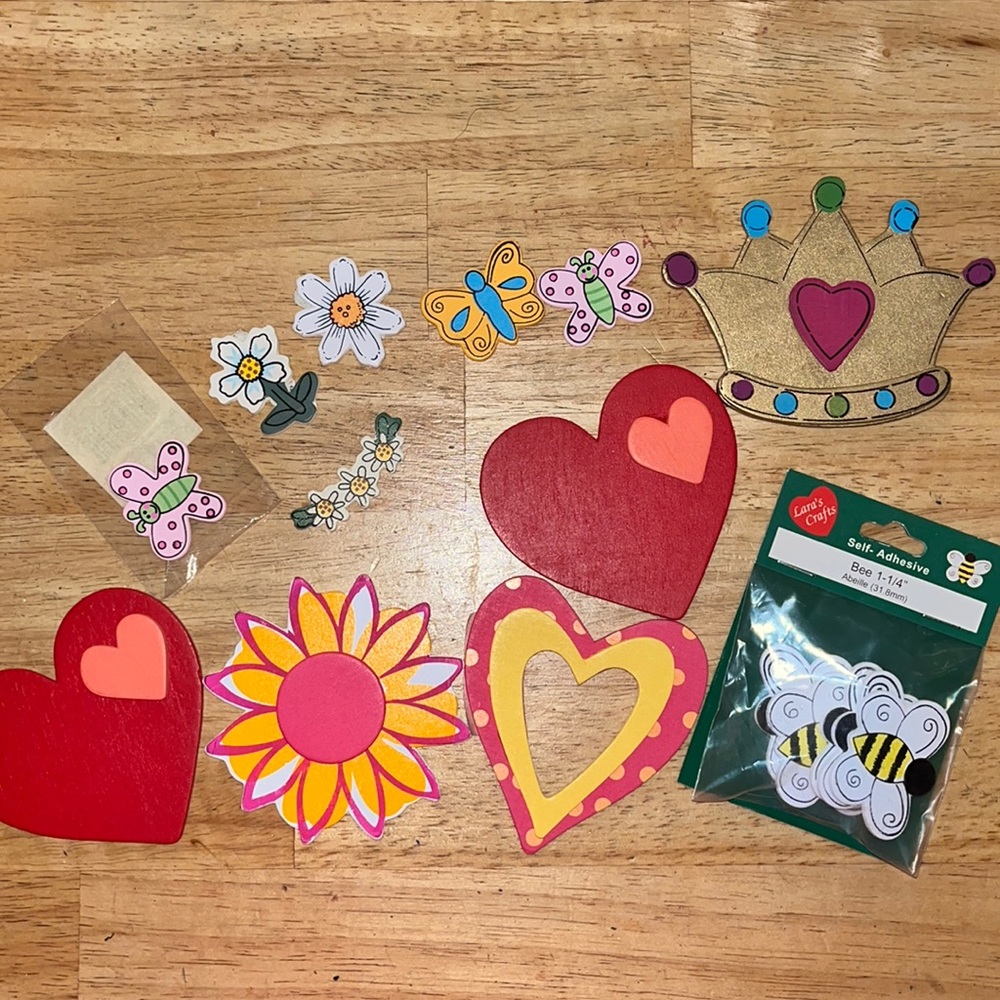 Assortment of wooden craft decals/shapes